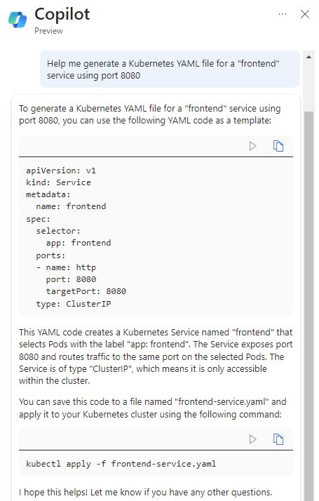 Microsoft Copilot For Azure プレビュー を使用して Kubernetes Yaml ファイルを生成する