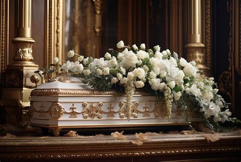 Premium Photo | Casket with funeral arrangement bouquet and flowers