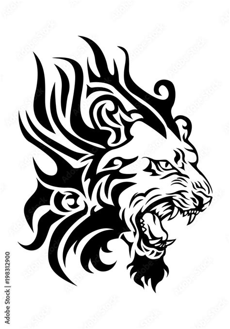 fiery lion head tattoo Stock Illustration | Adobe Stock