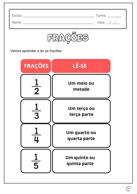 Atividade de fração para o 4º ano do Ensino Fundamental khondrion