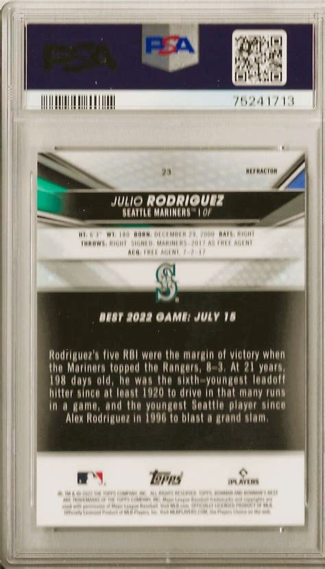 2022 Bowmans Best Julio Rodriguez Refractor Rookie Card Mint Psa 9