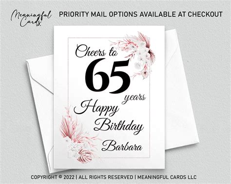 65th Birthday Card Personalized Birthday Card, Cheers to 65 Years ...