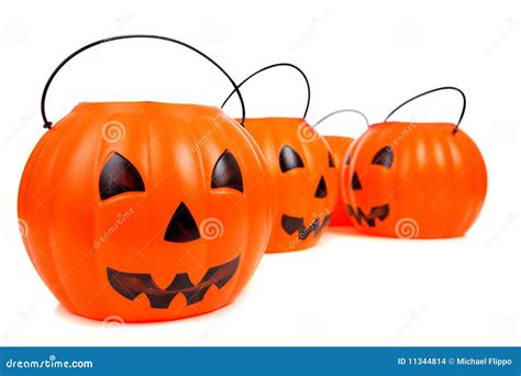 Jack-o-lantern Buckets Stacked Up Stock Photo - Image of jack, eyes ...