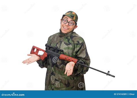 Military Man With A Gun Isolated On The White Stock Image Image Of