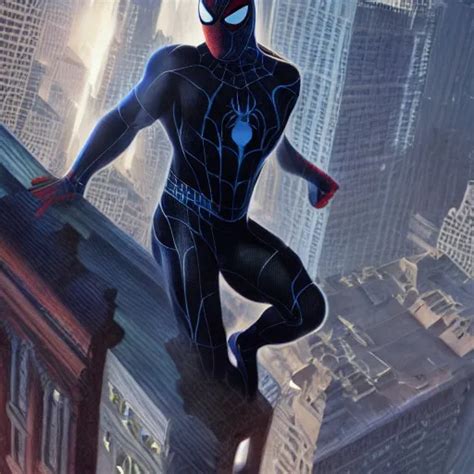 Ryan Reynolds As A Black And Blue Suit Spider Man Stable Diffusion