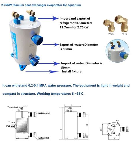 Aquarium Chiller Evaportor Titanium Tube With PVC Shell Type Foshan