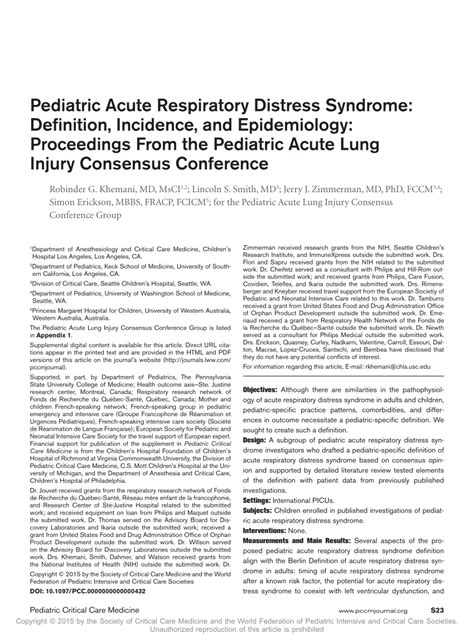 Pdf Pediatric Acute Respiratory Distress Syndrome Definition