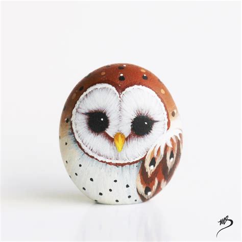 Miniature Barn Owl Rock Painted Stone Original Owl Painting Diy Owl