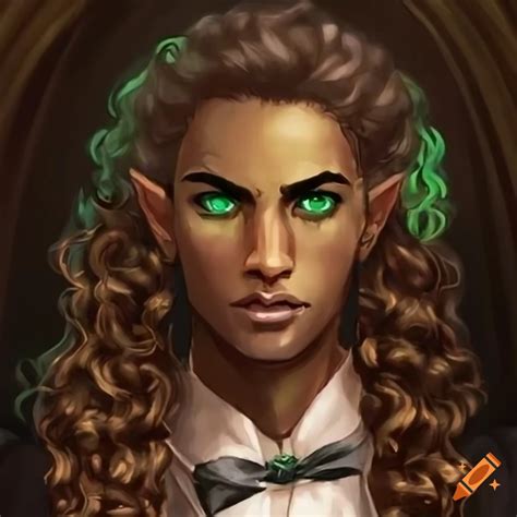 Dnd Character With Light Brown Skin Long Curly Hair And Green Eyes In