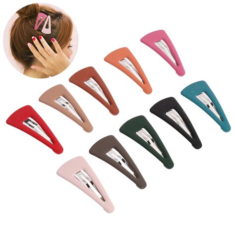 10 Pcs Snap Hair Clips Solid Color Triangular Hollow Colorful Frosted Barrettes Hair Accessories