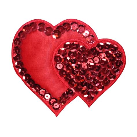 Id Pair Of Sequin Heart Patch Valentines Day Embroidered Iron On