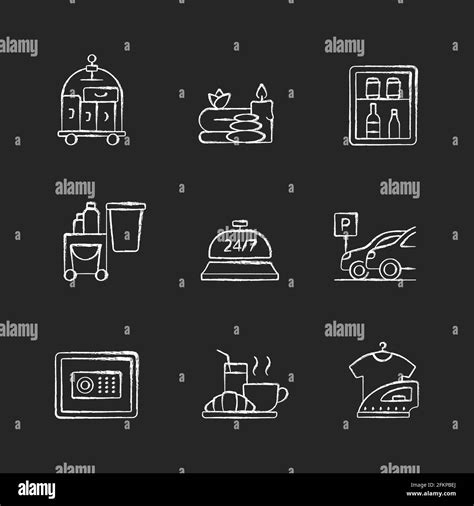 Hotel Services Chalk White Icons Set On Black Background Stock Vector Image And Art Alamy