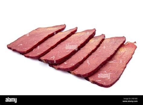 Dried Meat Slices Beef Jerky Pieces Isolated On A White Background