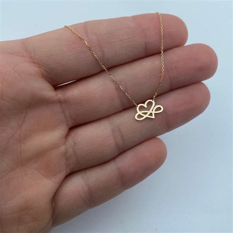 Real 14k Solid Gold Minimal Infinity Heart Necklace Dainty Etsy