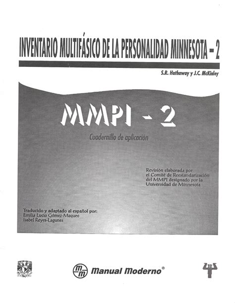 Mmpi 2 Cuadernillo Cuadernillo de aplicación del MMPI 2 Pruebas y