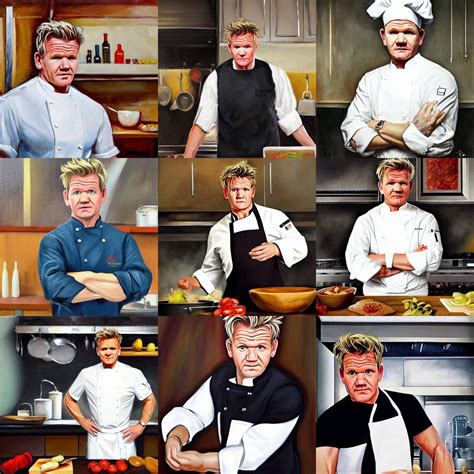 Gordon Ramsay Wearing A Chef Uniform In A Kitchen Oil Stable Diffusion