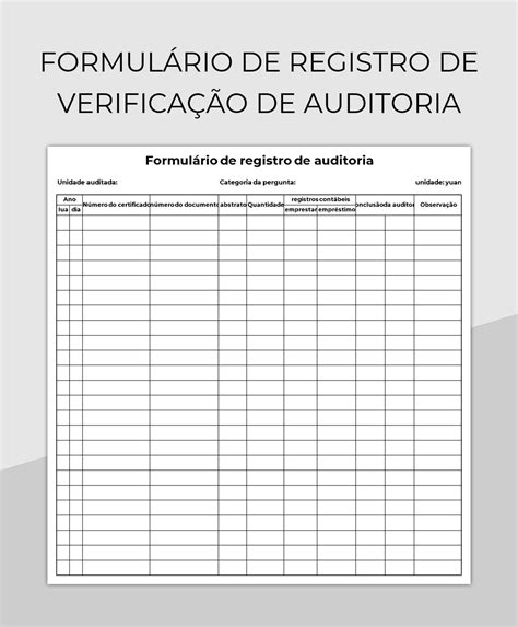 Planilhas Formulário De Registro De Verificação De Auditoria Excel e