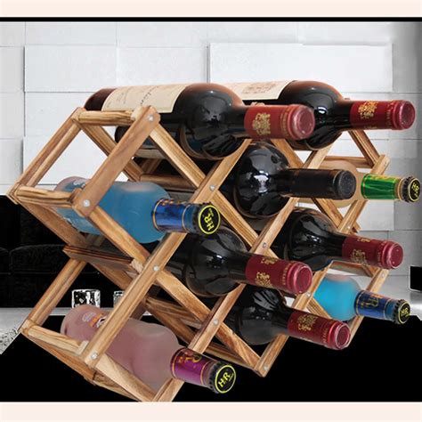 Wood Folding Wine Racks Foldable Wine Stand Wooden Holder 10 Drink Bottles Kitchen Bar Display