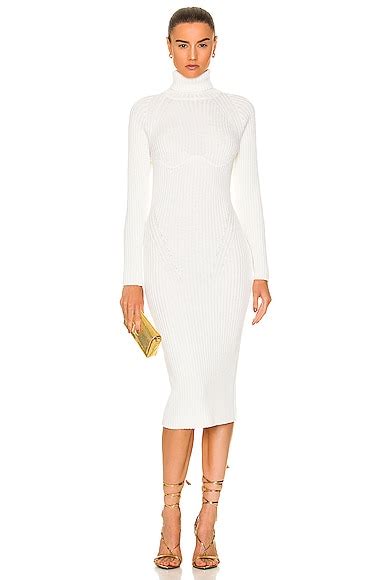 Tom Ford Ribbed Turtleneck Midi Dress In Chalk Fwrd