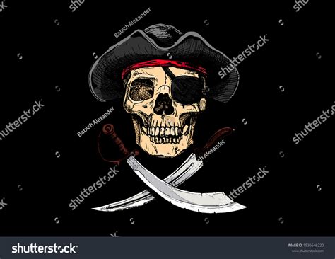 Vector Illustration Vintage Pirate Flag Jolly เวกเตอร์สต็อก ปลอดค่า