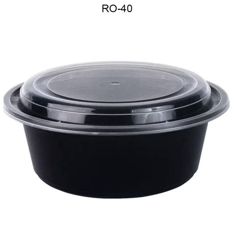 Black Polypropylene Ro 40 Round Plastic Food Container With Dome Lid At