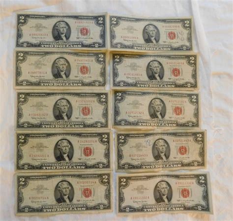 1928 1963 2 Bill G AU Two Dollar Note Red Seals Old Paper Estate Lot