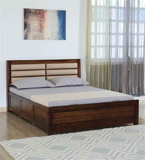 Buy Segur Sheesham Wood Queen Size Bed In Provincial Teak Finish With