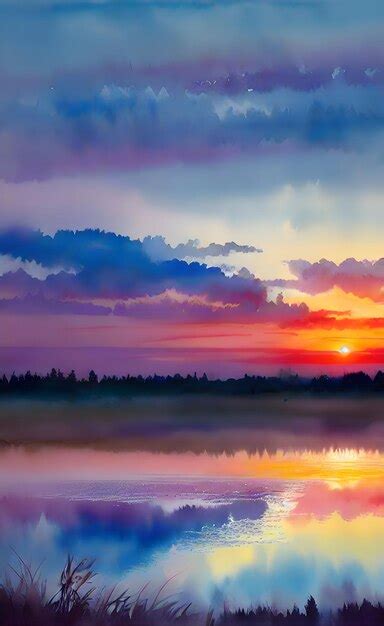 Premium AI Image | Watercolor painting sunset landscape