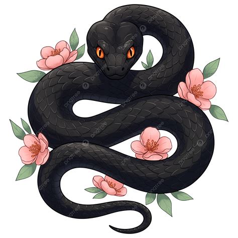 Black Snake With Pink Flowers, Black Snake, Snake With Flowers, Snake