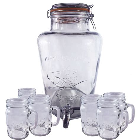 7 Litre Very Decorative Drink Dispenser With 6 Ozi Handle Jars And Stainless Steel Tap Drink