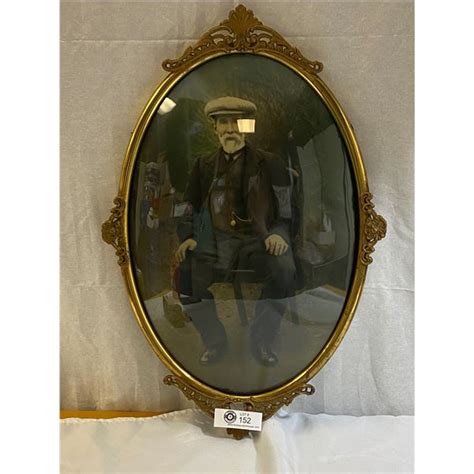 Antique Decorative Brass Bubble Glass Frame W Gentleman S Portrait