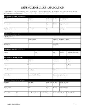 Fillable Online Benevolent Care Application Form Fax Email Print