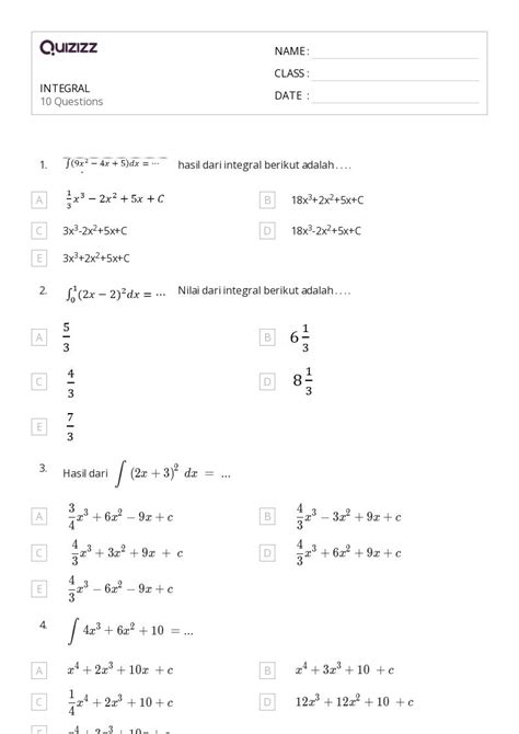 50 Derivatives Of Integral Functions Worksheets For 11th Class On Quizizz Free And Printable