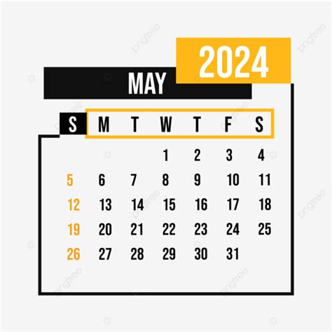 Mayo Dise O De Calendario Estilo Minimalista Vector Png