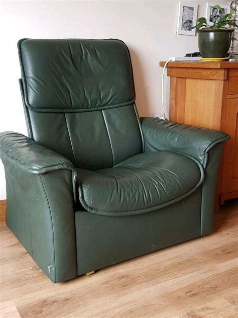 Pair green leather recliner stressless ekornes chairs | in Monifieth ...