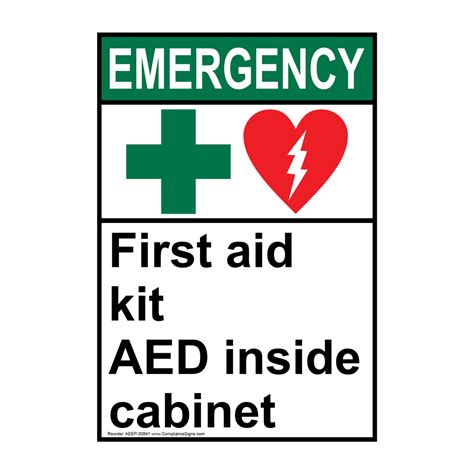 Portrait Ansi First Aid Kit Aed Sign With Symbol Aeep 30841