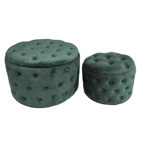 Set Di Pouf Contenitori In Velluto Verde Salvia Maisons Du Monde