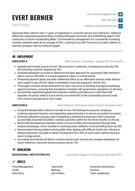 Debt Collector Resume Cv Example And Writing Guide