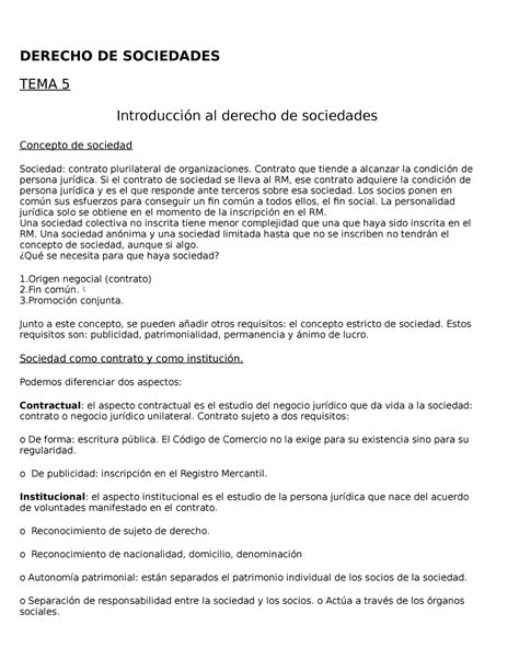 Derecho DE Sociedades Apuntes Tema 5 11 DERECHO DE SOCIEDADES TEMA