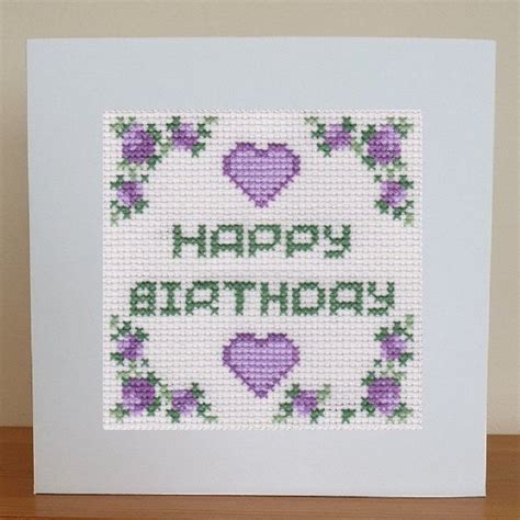 Birthday Card Cross Stitch Kit Etsy Uk Borduren Op Papier Kaarten