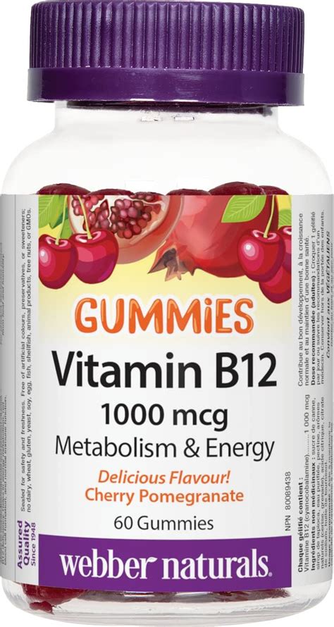 Webber Naturals Vitamin B12 Cyanocobalamin 1 000 Mcg 60 Gummies