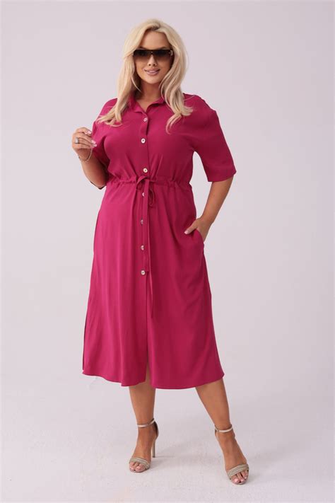 Elegancka Amarantowa Sukienka Szmizjerka Giulia PLUS SIZE OVERSIZE XXL