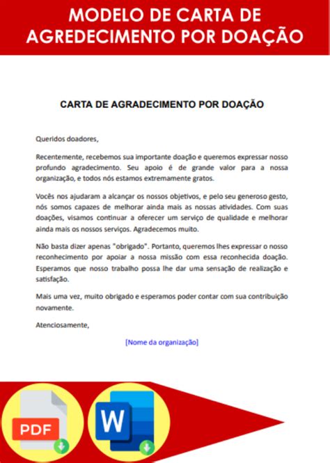 Modelo de Carta de Agradecimento por Doação Word Conheça a emoção