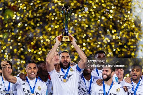 Karim Benzema Of Real Madrid Rises The Fifa Club World Cup Trophy