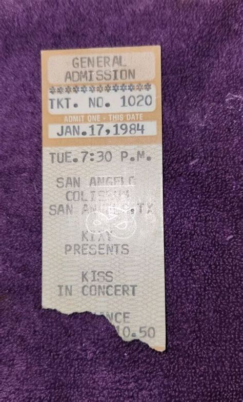 Kiss Ticket Stub Lick It Up Tour San Angelo Texas Vinnie