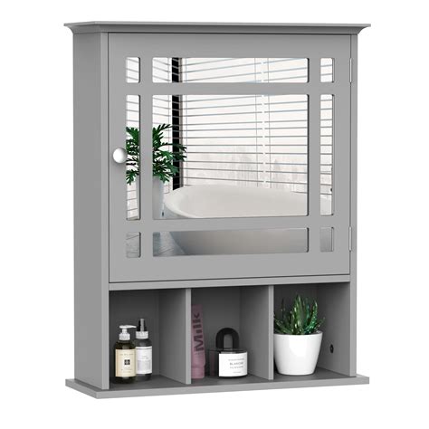 kleankin Bathroom Cabinet Wall Mount with Mirror Door and Open Shelves ...