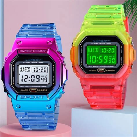 Montre Num Rique Transparente Pour Femmes Carr E Sport Tanche Led