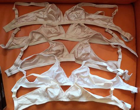 Deadstock Vintage Bras 5x 1980s Playtex Super Look Bras Beige And White Nylon Lace Ribbed German