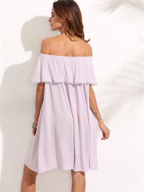 Purple Ruffle Off The Shoulder Shift Dress SheIn Sheinside