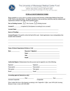 Fillable Online Umc Fund Account Request Form University Of